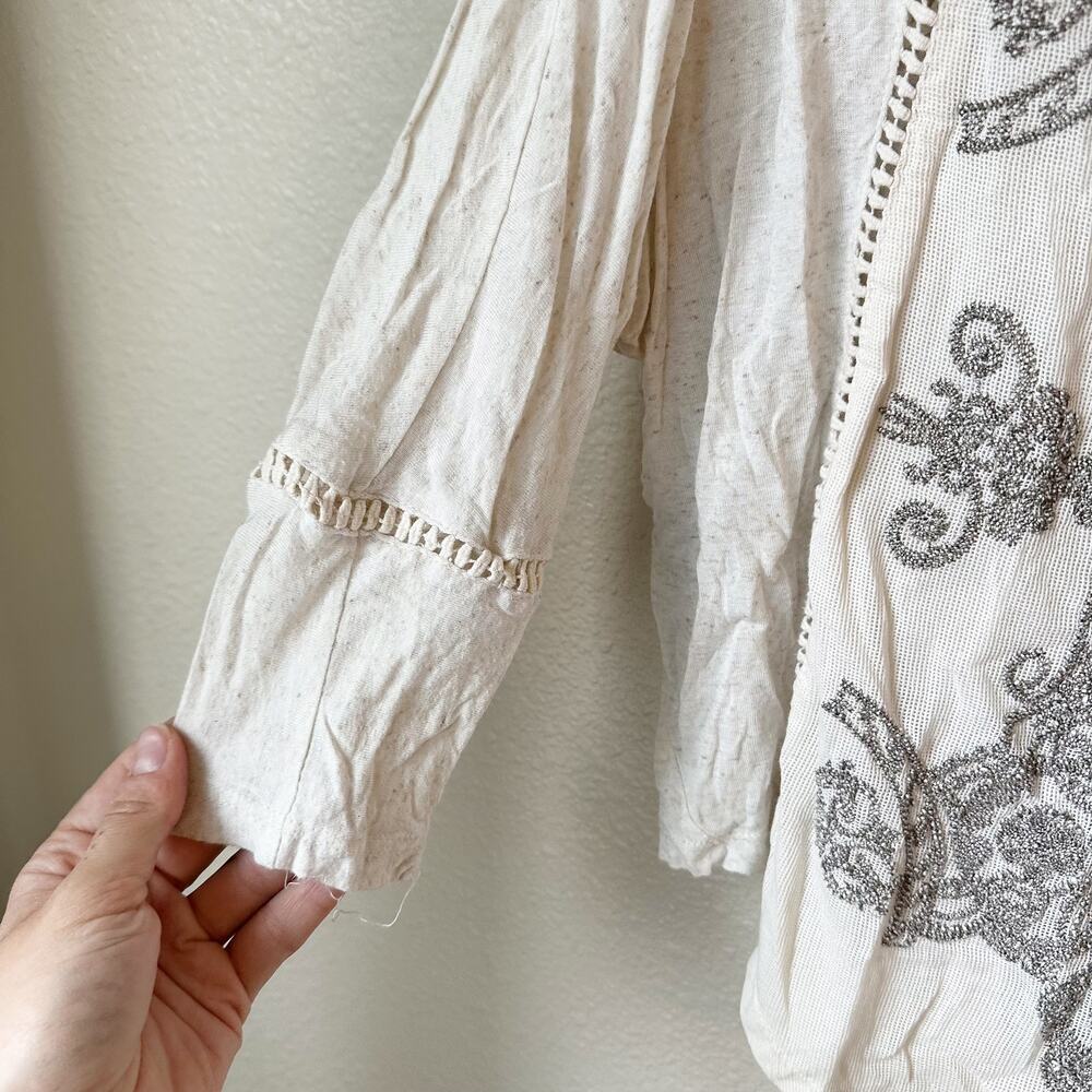 Anthropologie Meadow Rue Embroidered Boho Tunic Top Ivory Size Medium - Picture 3 of 9